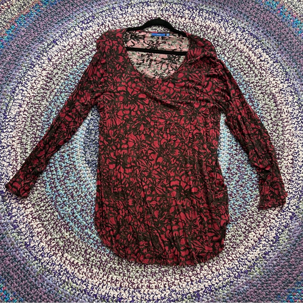 Apt. 9 Burgundy and Black Floral Top/Tunic